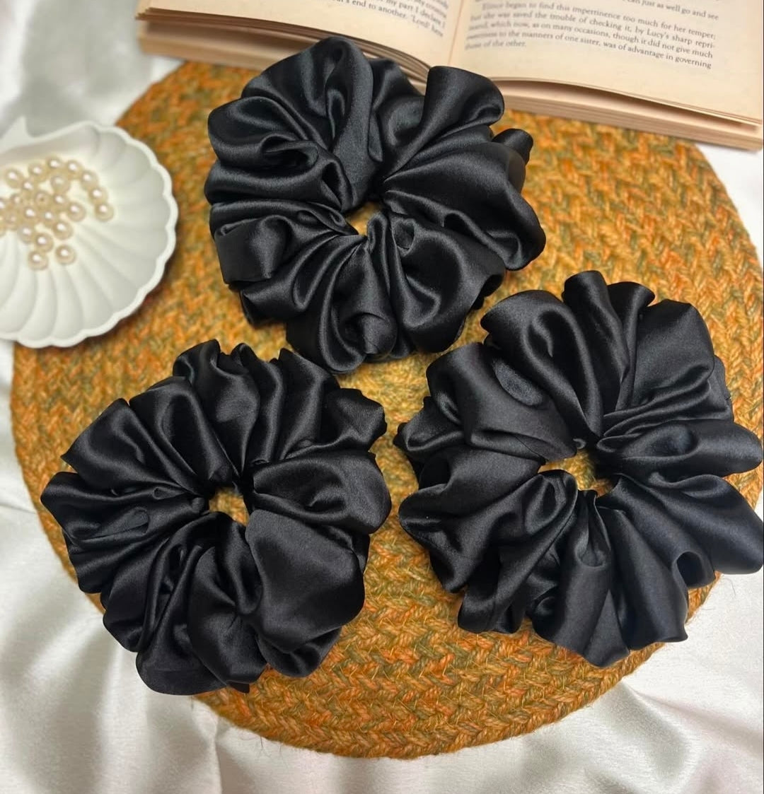 GEMS CROWN 3-Piece XL Satin Hair Scrunchies Set – Soft, Stylish & Gentle on Hair 💖